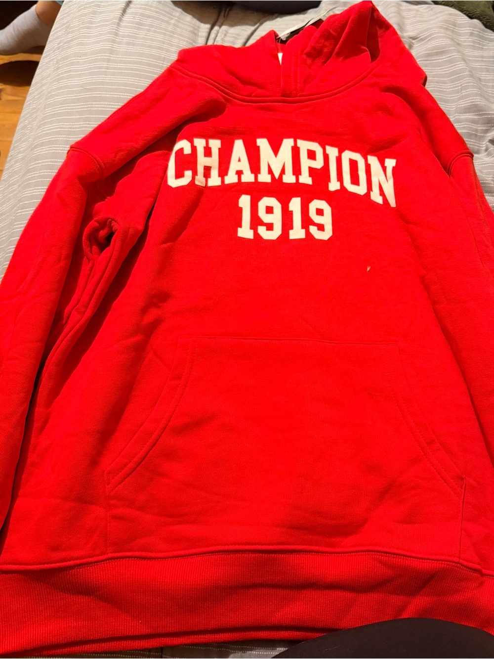 Champion Red Hoodie with White 'CHAMPION 1919' Chest Logo